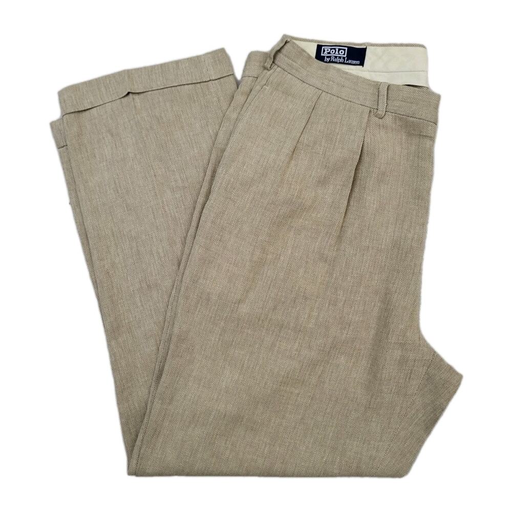 VINTAGE Polo Ralph Lauren Whipcord Trousers Size Cotton Cuffed Pants Size 36x30 - Picture 1 of 13